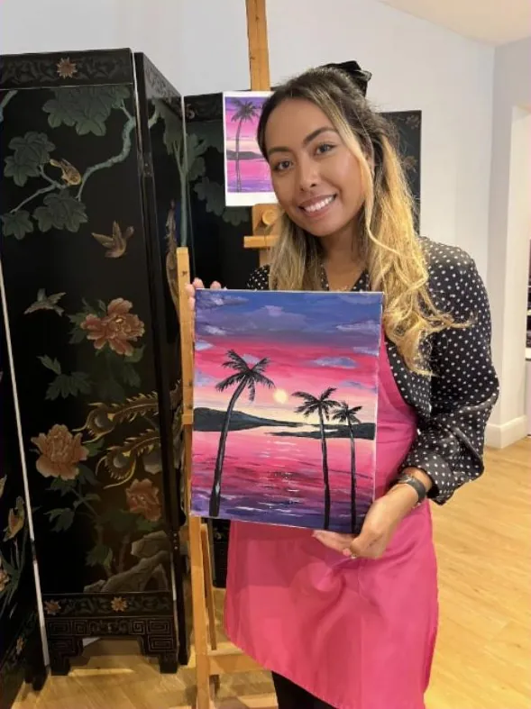 Margherita with a finished sunset painting